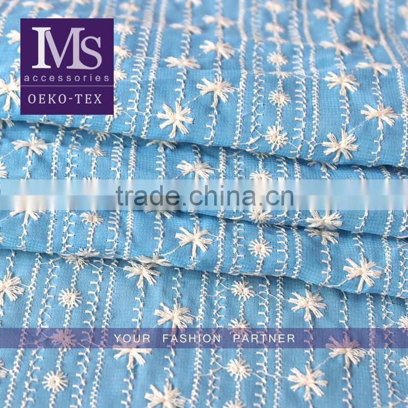 100% cotton combed flower fabric with lace embroidered lace fabric china