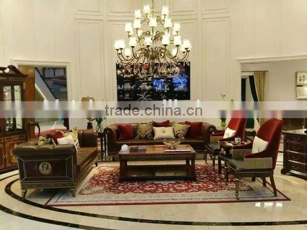 Vintage Royal Style Castle Sofa Luxury Button Tufted Leather Sofa Set Imperial Noble Wood Carved Living Room Sofa Set