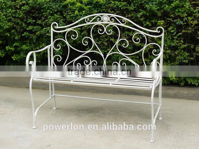 Durable Elegant Folding Garden Matel Bench Antique White