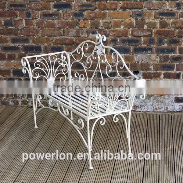 Wrought Iron Metal Garden Bench Antique Cream with a Brushed Bronze For Outdoor and Indoor