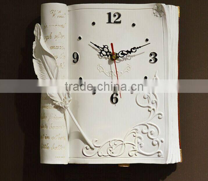 Modern 3d book design resin wall clock for living room