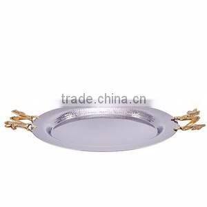 silver handle wooden tray