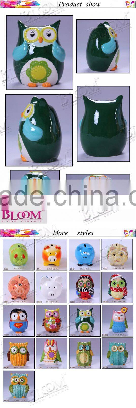 ceramic glazed home decoration owl shape piggy bank