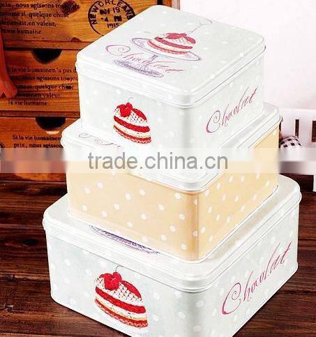 3pcs metal sugar coffee cake tin canister,metal tin box packaging sweet, square tin can with color