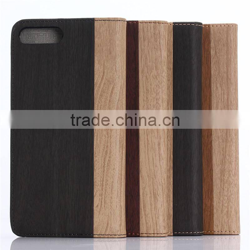 Nature wood grain PU card bumper/pocket cell phone case for Iphone