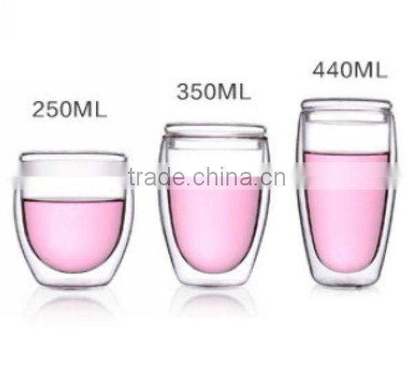Hot Sale 250ml 350ml borosilicate double wall glass cup