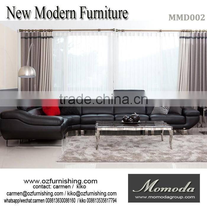 Black Full Leather Modern Sectional Sofa W Adjustable Headrest