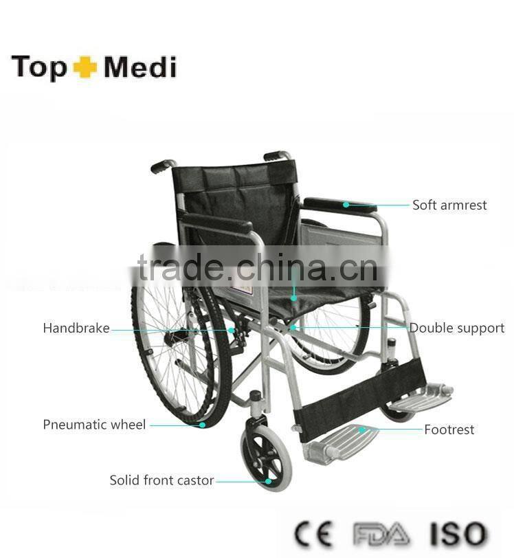 Topmedi manual hospital chair steel wheelchair for handicapped person