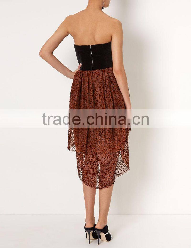 Tulle Strapless Black Velvet Fabric Tulip Skirt Private Party Cocktail Dress Evening Gown 2016 HSD5607