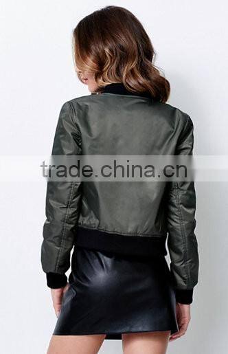 Wholesale Fahion Women Solid Color Bomber Cropped 100% Nylon Jacket