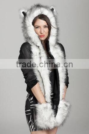 wholesale Europe and USA winter female faux rabbit fur animal hat togther with scarf