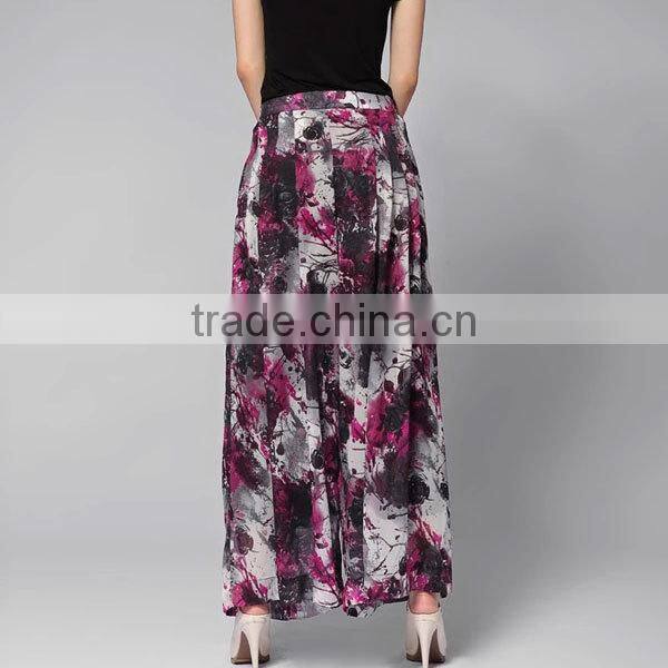 New arrival fashion summer floral print ladies chiffon culotte pants