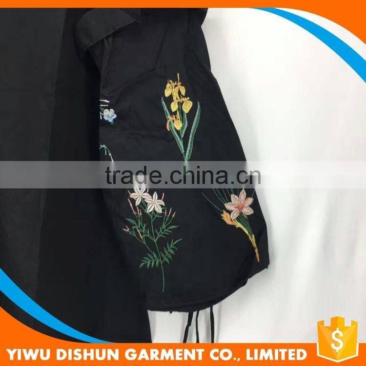 Lady latest design black embroidered wide long sleeve dress