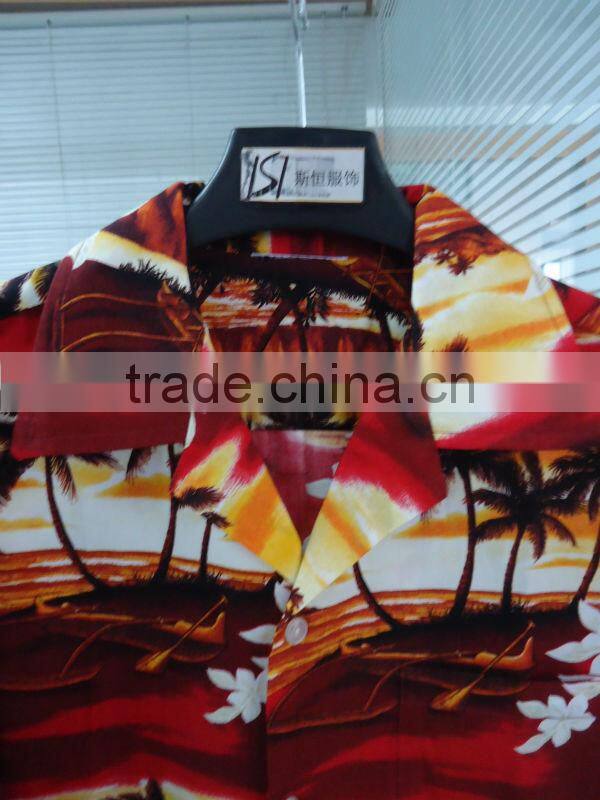 MENS RED/YELLOW 100% COTTON COCONUT TREE PRINTED HAWAIIAN SHIRT SUMMER SHORT SLEEVE SHIRT