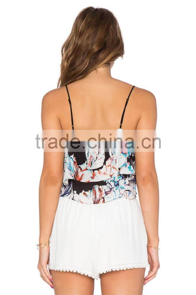 Cheap women floral tops spaghetti strap tank top manufacturer