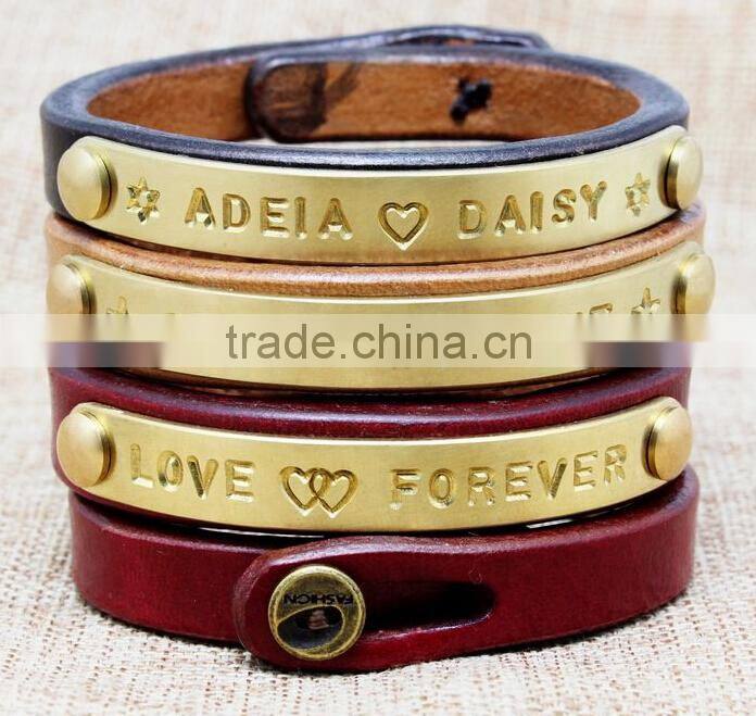 wide cuff leather bracelet bangle with letter printing custom logo print leather bracelet cheap promotion leather bracelet