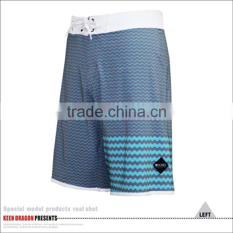 Blue waves board shorts with waterproof welded back pocket