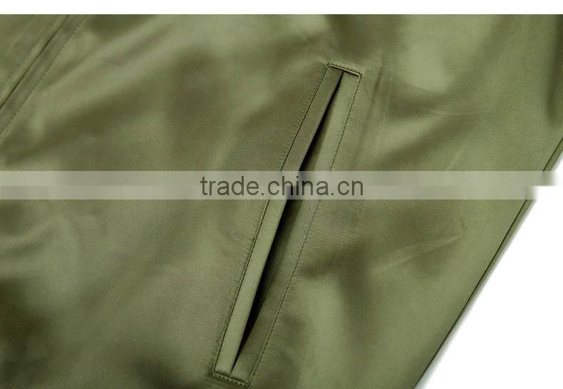 2017 Oem Fashion Custom Embroidery Logo Long Sleeve Army Green Men 100% Polyester Bomber Jacket