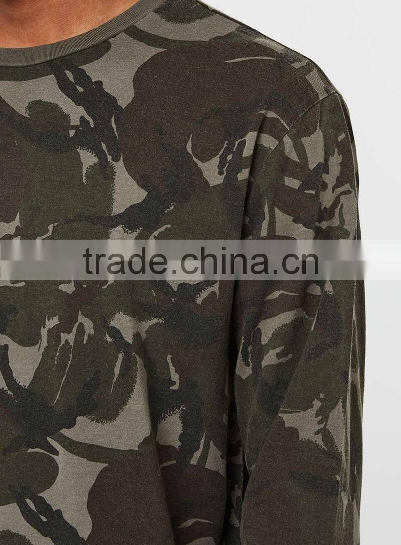 Camo printed longline t shirts mens long sleeve t-shirt custom for man
