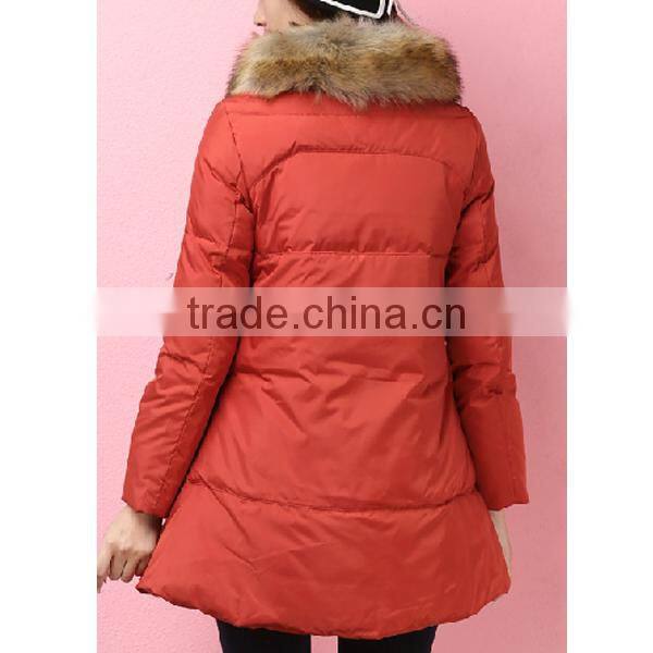 2015 New Listing Women Long A-Line Down Jacket With Fur Collar