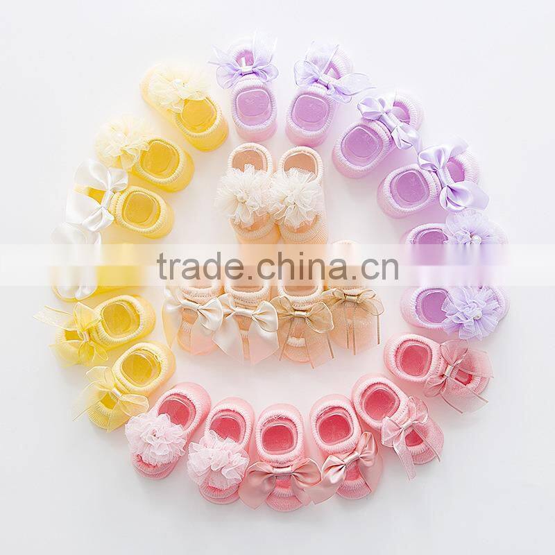 2017 New design Spring Baby socks cotton lace stocking flowers bow socks floor socks Anti-pilling anti-skid