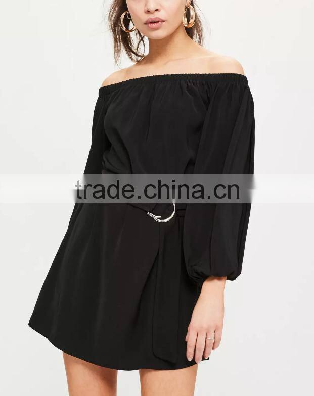Fashion Design Long Shirt One Shoulder Off Dress Belt Shirt Dress