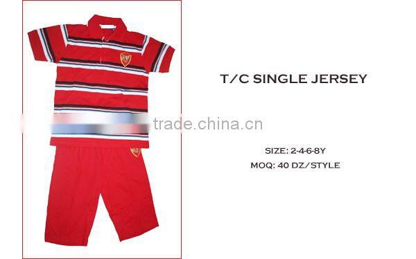 Little boys summer designs pijamas custom print strip cotton knitted kids boy's pajamas set