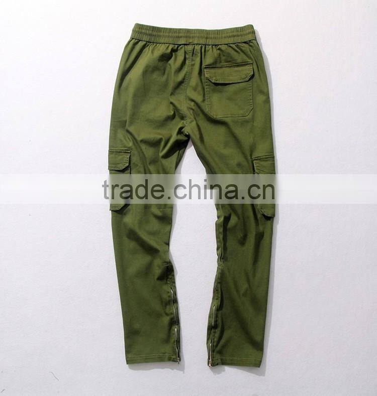 Mens green pocket inside hem zipper woven fashion pants