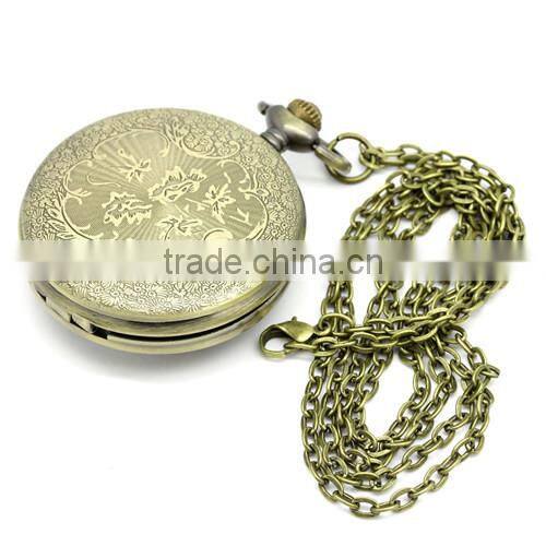 Round Antique Bronze Halloween Skull & Eagle Pattern Battery Included Pocket Watches 82cm