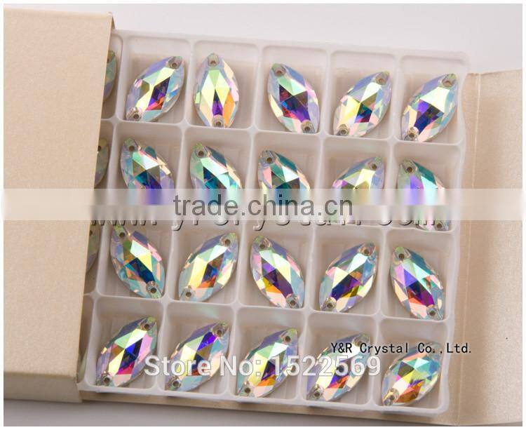 Navette color AB flat back sew on stones for wedding dress