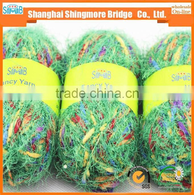 China fancy yarn exporter best wholesale oeko tex 100% spun dyed polyester feather yarn lantern knitting yarn for carpet