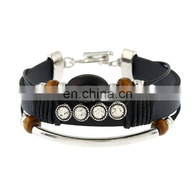 Caribbean Hand-woven Bead Turquoise Leather Cord Bracelet