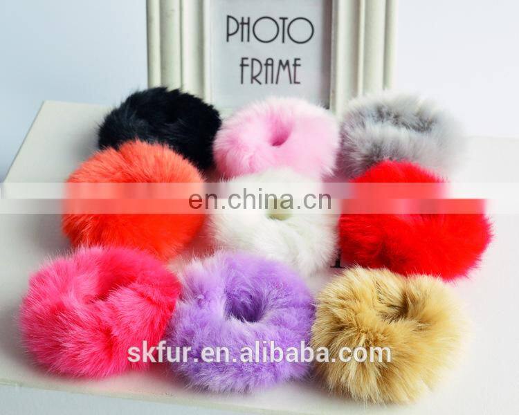Factory wholesale elastic hair rubber tie with rabbit or faux fur ball for girls and women