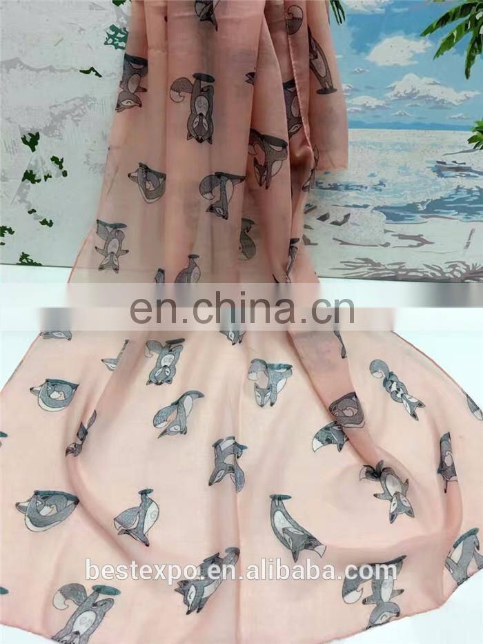 animal printed hijab shawls cute fox pattern pashmina ladies fashion chiffon scarves
