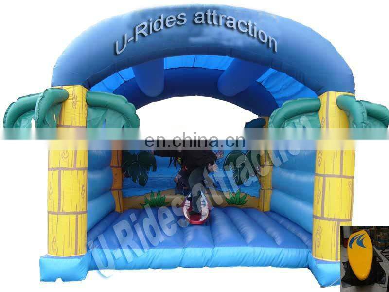 Exercise surfboard simulator rides inflatable game