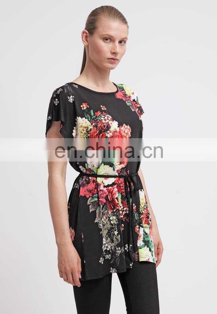 Fashion 2017 Trend Ladies Ice Silk Batwing Sleeve Floral Printed Tunic Top