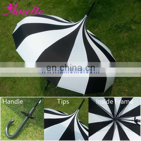 Bella's Vintage-Inspired Pagoda Umbrella with Black and White Stripes Colors