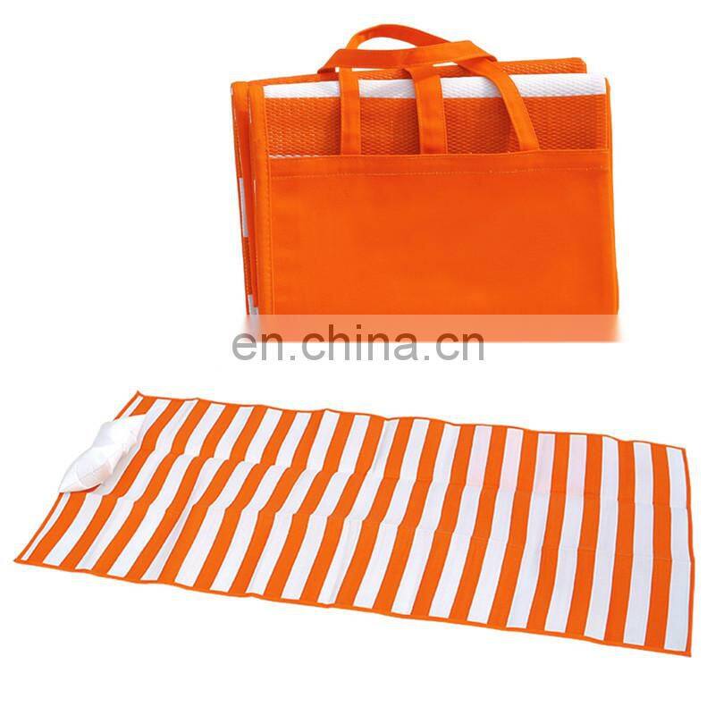 plastic (pp) foldable straw beach mat with inflatable pillow
