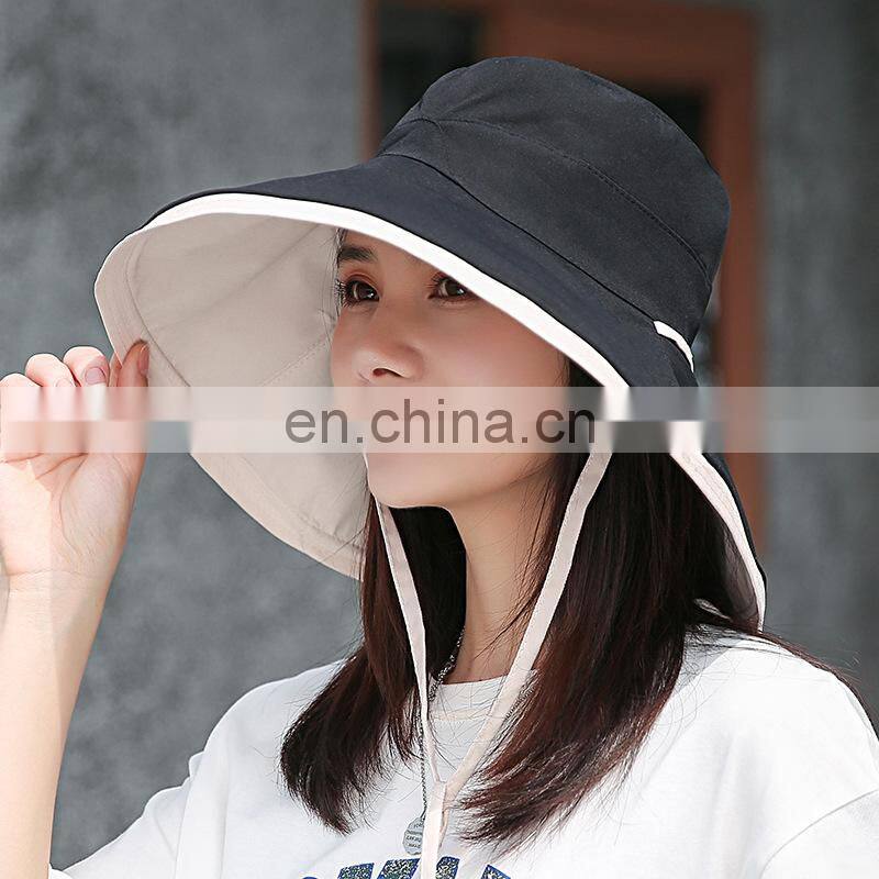 New ins style fashion big brim solid color double-sided fisherman hat summer simple lace sun hat