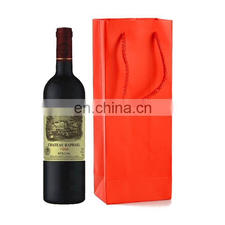 Wholesale High End Colorful Kraft Paper Shopping Gift bag Liquor Packaging Recyclable Twisted Nylon Handle Bag for Wine