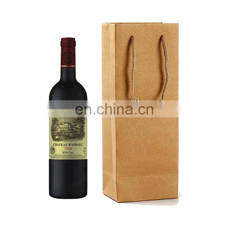 Wholesale High End Colorful Kraft Paper Shopping Gift bag Liquor Packaging Recyclable Twisted Nylon Handle Bag for Wine