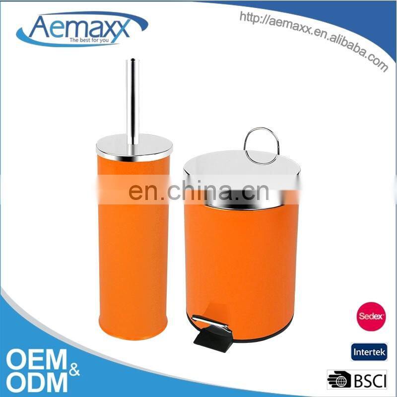 Bathroom accessories set black custom color small metal pedal bin and toilet brush with holder sets
