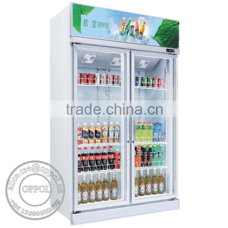 OP-A305 Double Door Fan Cooling Beverage Fridge for Sale
