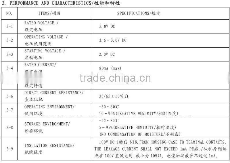 3.0 V DC Coin Type Vibration Motor, mini vibration motor, round vibrating motor
