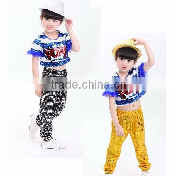 New Sequined Jazz Hip hop dance Costumes Stage Performance Clothing Boys and Girls Holiday Show kids hip hop Wear top +Pant