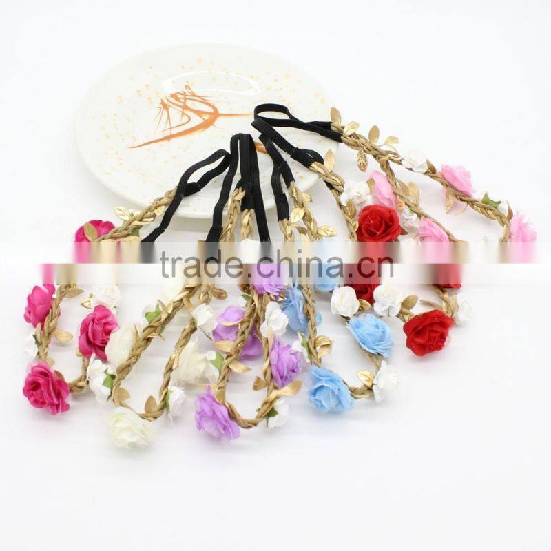 Hot-sales girl flower Headband gold leaves flower headband for kids Toddler baby princess flower Headband wh-1828