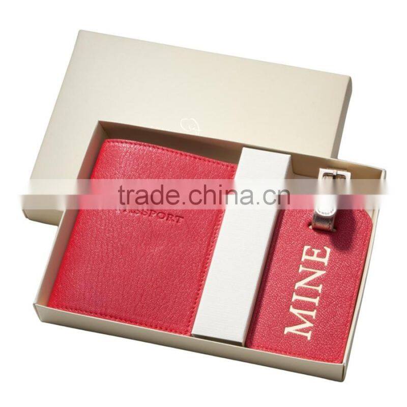 PU Leather Travel Gift Set Including Passport Cover And Luggage Tag