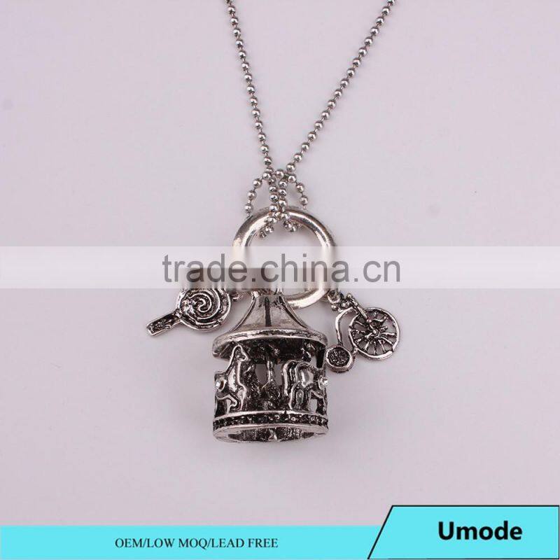 Carnival Jewelry,Merry Go Round Horse Bicycle Bird Charm Necklace Gifts for the Elderly