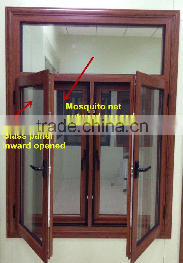Latest window design for villa & house, glass panel & mosquito net two-in-one