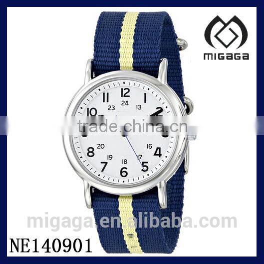 fashion unisex nato style nylon strap sport watch*Watch with Navy and Yellow Nylon Band